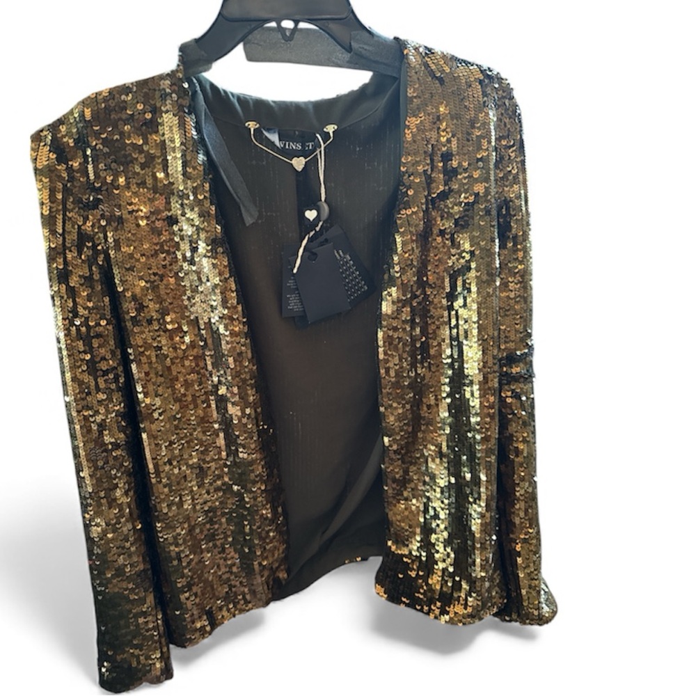 NEW NWT Twinset Gold military green Sequin Women's Jacket size 2